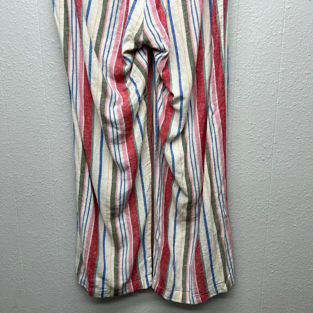 Old Navy Linen Blend Striped Pull On Pants Womens Large Straight Leg Boho Beachy
